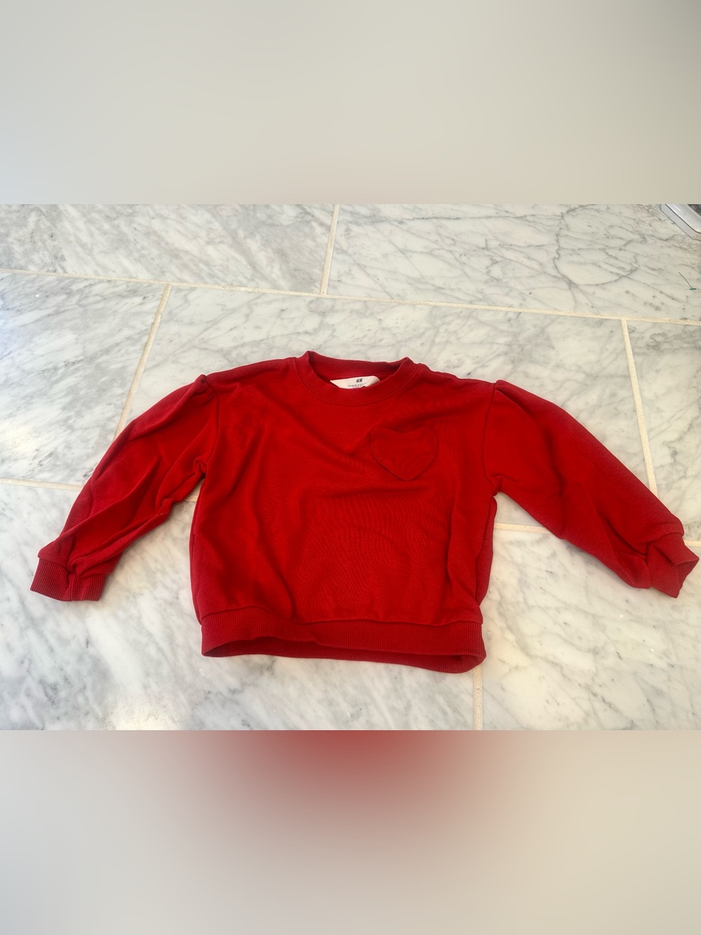 H&M Girls Red Crewneck Sweatshirt with Heart Pocket